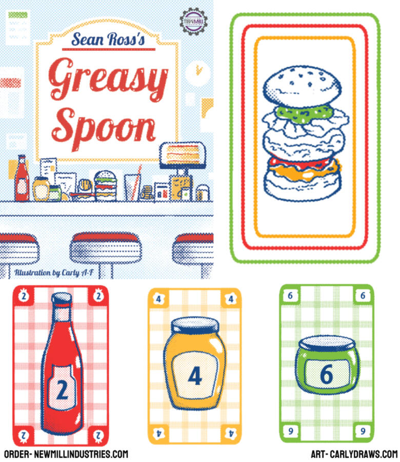 GREASY SPOON cover and card art for New Mill Industries