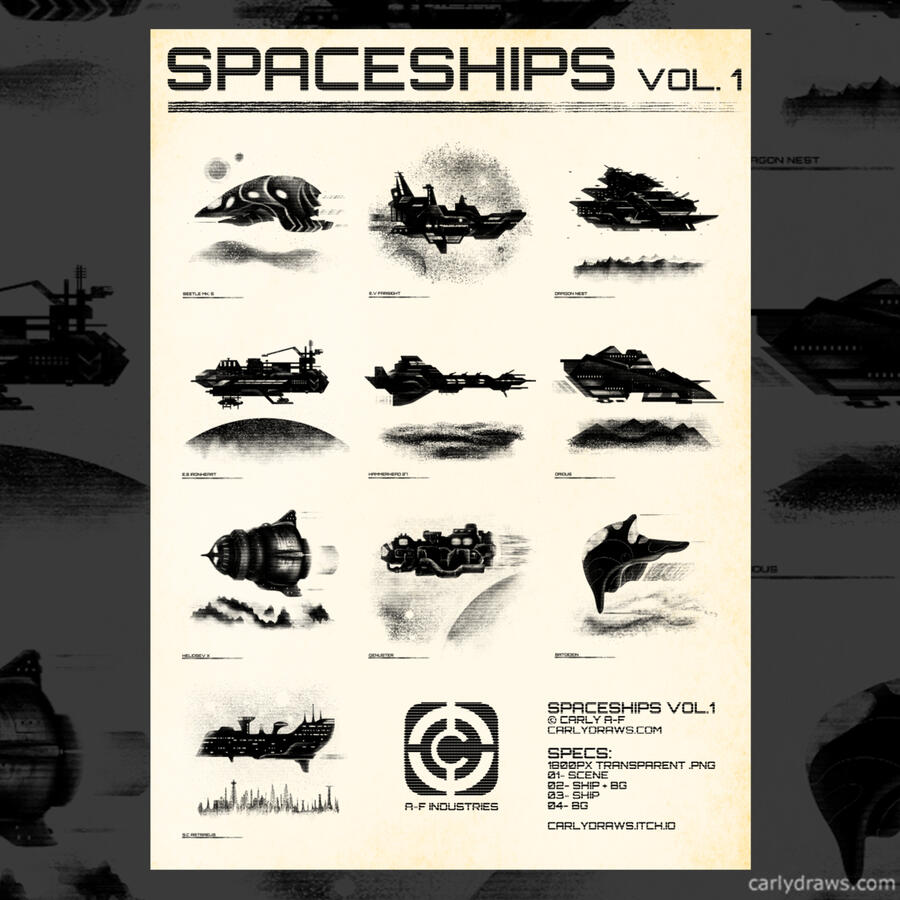 SPACESHIPS VOL 1 retro scanline inspired spaceship ttrpg art.